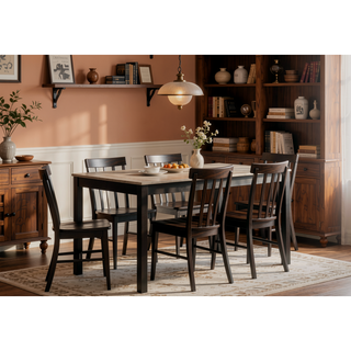 Sunvega Contemporary Farmhouse Rectangular Dining Table with Two Tone Brown Black Finish