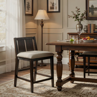 Sunvega Counter Height Dining Set with Display Shelf USB Ports and Fabric Chairs
