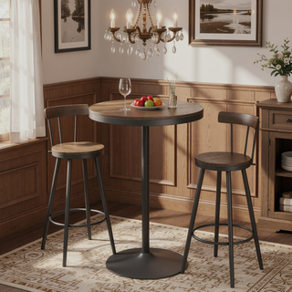 Sunvega Adjustable Industrial Bar Table with Distressed Wood Top and Metal Frame