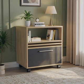 Sunvega Mobile Nightstand with One Drawer and Open Shelf on Casters for Bedroom