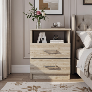 Sunvega 19.9 Inch High Nightstand with Two Drawers and Open Shelf