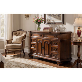 Sunvega Cherry Nightstand with Three Easy Glide Drawers and Velvet Lining