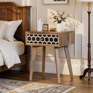 Sunvega Timeless Elegance Bone Inlay Tapered Nightstand with 1-Drawer and Nordic Legs