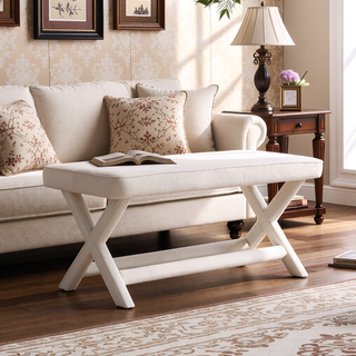 Sunvega Mid-Century Modern Velvet Upholstered Accent Bench with X-Crossed Legs