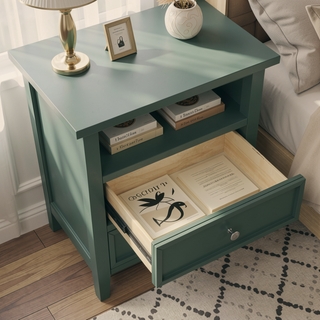 Sunvega Weston Midnight Blue 2-Drawer Nightstand with Nickel Knobs and Open Shelf