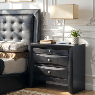 Sunvega Modern Black Nightstand with Two Storage Drawers and Pull Out Tray