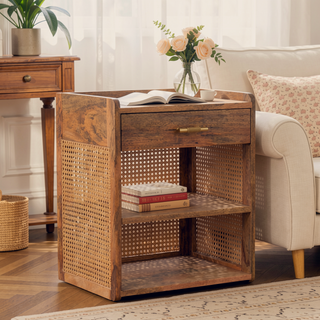 Sunvega Modern Solid Wood Larissa T-Bar Bedside Table with Drawer
