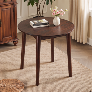 Sunvega Mid-Century Modern Walnut Round Dining Table with White Pedestal Base for 4