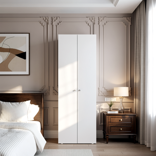 Sunvega Tall 66.9" H 2 Door 4 Shelf White Armoire for Bedroom Storage