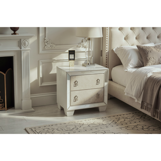 Sunvega Traditional Silver Finish Stainless Deco Panel Nightstand with Hanging Pulls