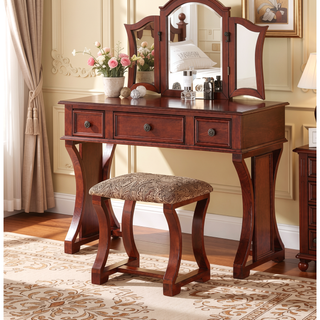 Sunvega Black Modern Bedroom Vanity Set with Stool Foldable Mirror and Drawers