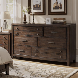 Sunvega Antique Brown Finish Cedar Lined Bottom Drawers Seven Storage Dresser