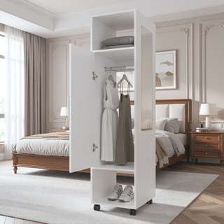 Sunvega Compact Melamine Wardrobe with Mirror Door and Open Storage