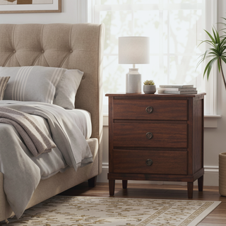 Sunvega Traditional Elegant Brown Finished 3-Drawer Nightstand with Antique Bronze Ring