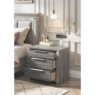 Sunvega Beige Nightstand with 3 Storage Drawers No Assembly Required