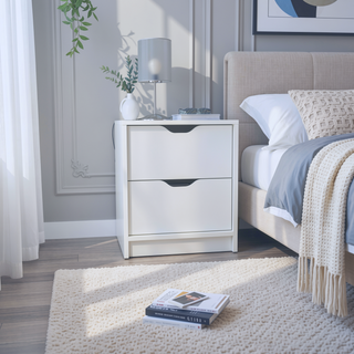 Sunvega White 2 Drawer Nightstand End Table with Pull Out System and Sleek Design