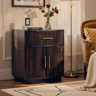 Sunvega Handcrafted Solid Mango Wood Milan Bedside with Velvet Mocha Finish