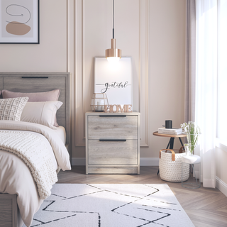 Sunvega Modern Light Gray Nightstand with Two Smooth Drawers for Bedroom
