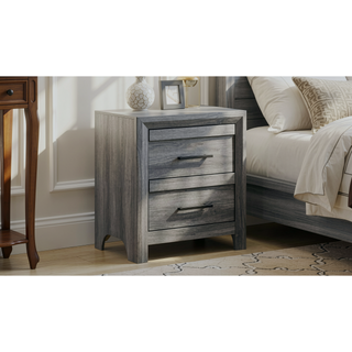Sunvega Modern Gray Wood 2-Drawer Nightstand with Black Handles for Bedroom Storage