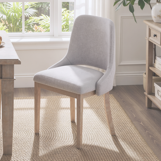 Sunvega Modern Wood Dining Chairs Set of 2 with Linen Upholstered Seat for Dining Room
