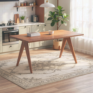 Sunvega Natural Dining Table with Wooden Legs for Stable and Durable Use
