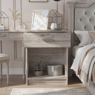 Sunvega Modern Light Gray Nightstand with One Drawer and Spacious Open Shelf