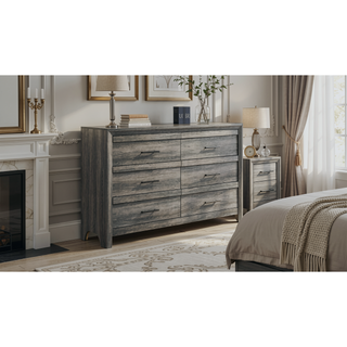 Sunvega Modern Gray 6-Drawer Wood Dresser with Ample Storage for Bedroom