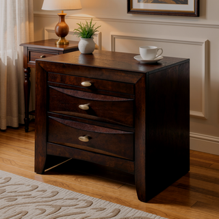 Sunvega Espresso Finish Nightstand with Two Spacious Drawers and Top Tray