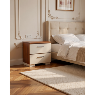 Sunvega Contemporary White High Gloss Lacquer Nightstand with Chrome Handles and USB Charger