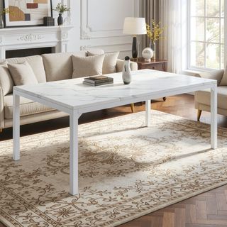 Sunvega Contemporary Chrome Dining Table with Elegant Marble Top