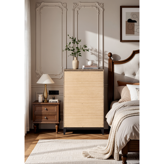 Sunvega Valdemar Brown Fabric and Weathered Gray Finish Queen Size Bed