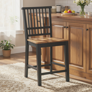Sunvega Solid Asian Hardwood Counter Stool Set of 2 with Ebony Finish