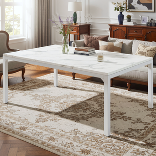 Sunvega Contemporary Chrome Dining Table with Elegant Marble Top