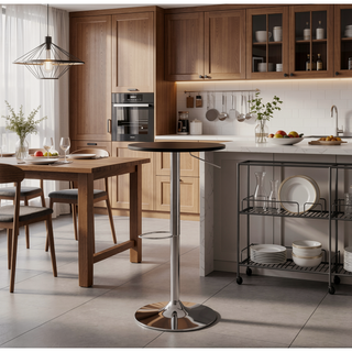 Sunvega Adjustable Height Contemporary Bar Table with Wooden Top and Chrome Base