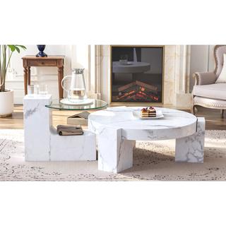 Sunvega Detachable Double-Decker Coffee Table with Anti-Collision Design and MDF Material