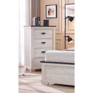 Sunvega Farmhouse Rustic Style Two Drawers Nightstand with Metal Pull and Gray Top
