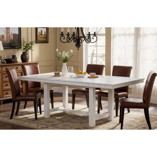 Sunvega Rustic White Oak Dining Table with Extendable Leaf Block Trestle Base