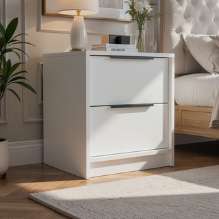 Sunvega Light Gray Two Drawer Nightstand with Metal Handle for Bedroom