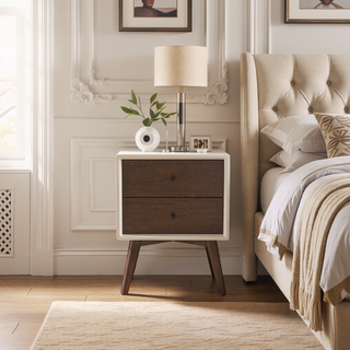 Sunvega Mid Century Modern White Night Stand with 2 Drawers for Bedroom