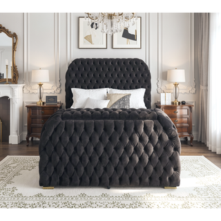 Sunvega Modern Fabric Upholstery Nightstand with Faux Marble Top and Two Storage Drawers