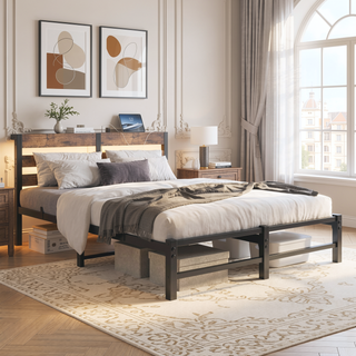 Sunvega Twin Size Heavy Duty LED Bed Frame with USB Charging and Headboard