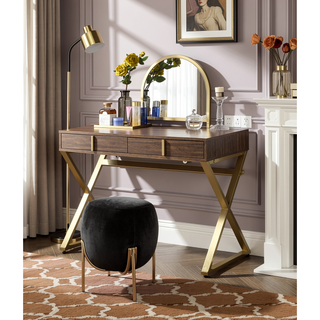 Sunvega White and Gold Vanity Desk with Mirror and Jewelry Storage Tray