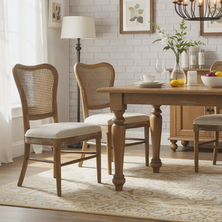 Sunvega Vintage Style Rubber Wood Upholstered Dining Chair Set of 2