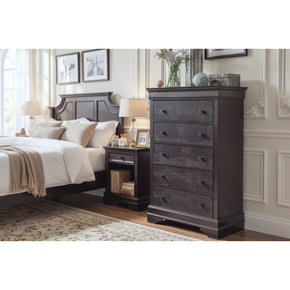 Sunvega Crystal Embellished Textured Drawer Chest Contemporary Metallic Grey