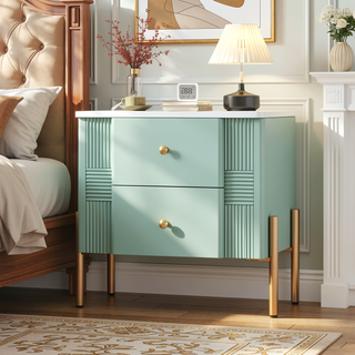 Sunvega Modern Nightstand with 2 Storage Drawers and Golden Metal Handles for Bedroom