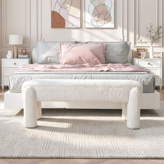 Sunvega Contemporary Fully Upholstered Oval Bench with Boucle Fabric for Living Room