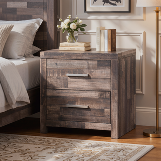 Sunvega Dark Oak 2-Drawer Nightstand with Wooden Frame and Sled Base