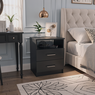 Sunvega Modern Nightstand with Two Drawers and Top Shelf for Bedroom or Living Room