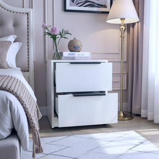 Sunvega Light Gray Two Drawer Nightstand with Metal Handle for Bedroom