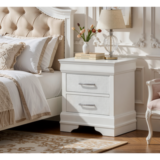 Sunvega Modern Glam Champagne Finish Crystal Diamond Tufted Crocodile Texture Nightstand
